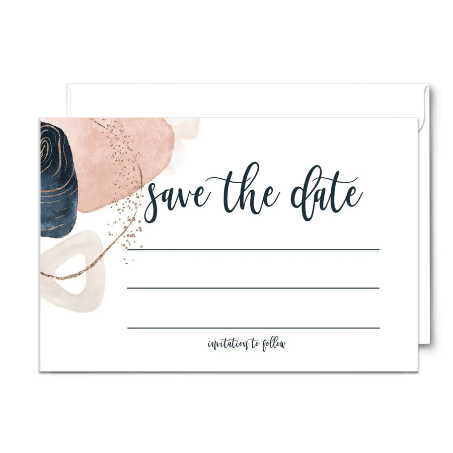 Navy & Pink Abstract Save the Date Cards (25 Pack) - Stylish Invitations for Special Events - 3.5x5 - Paper Clever Party