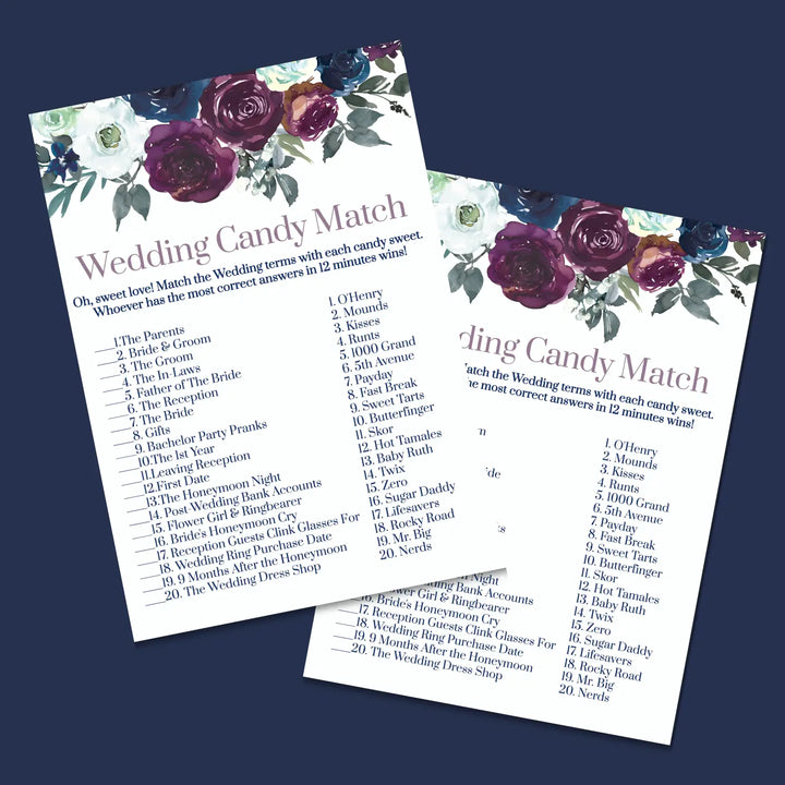 Navy and plum floral bridal shower game instant download fun printable wedding activities pdf - party games