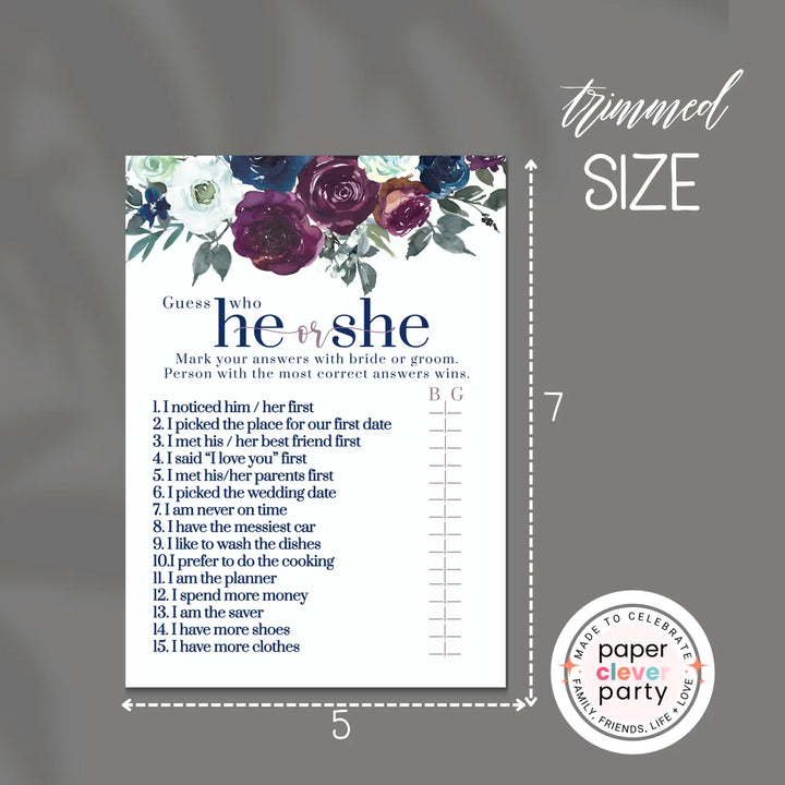 Navy and plum floral bridal shower game instant download fun printable wedding activities pdf - party games