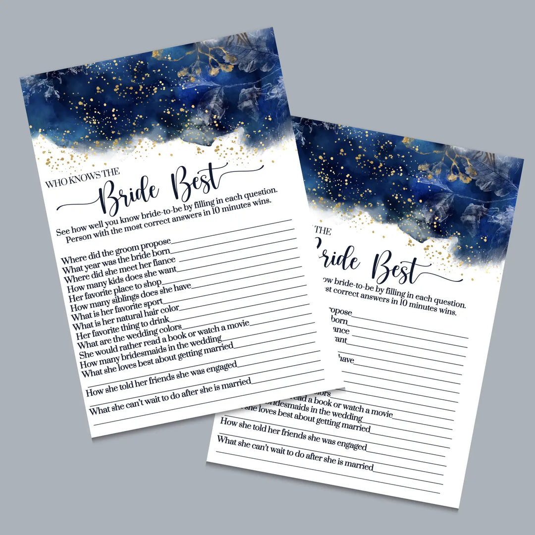 Navy watercolor bridal shower game bundle instant download gold floral printable diy fun activities for weddings pdf