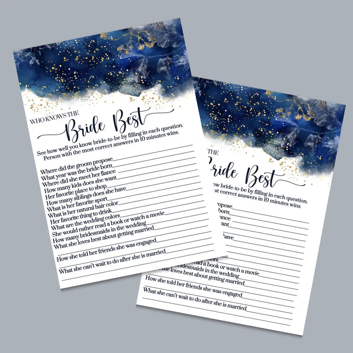 Navy watercolor bridal shower game bundle instant download gold floral printable diy fun activities for weddings pdf