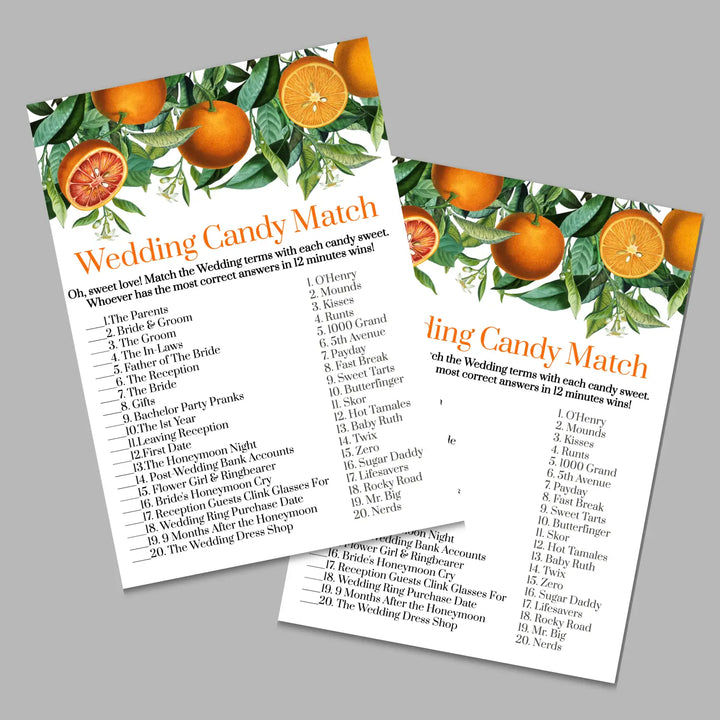 Orange crush bridal shower game instant download printable wedding games fun for guests easy to use pdf - party