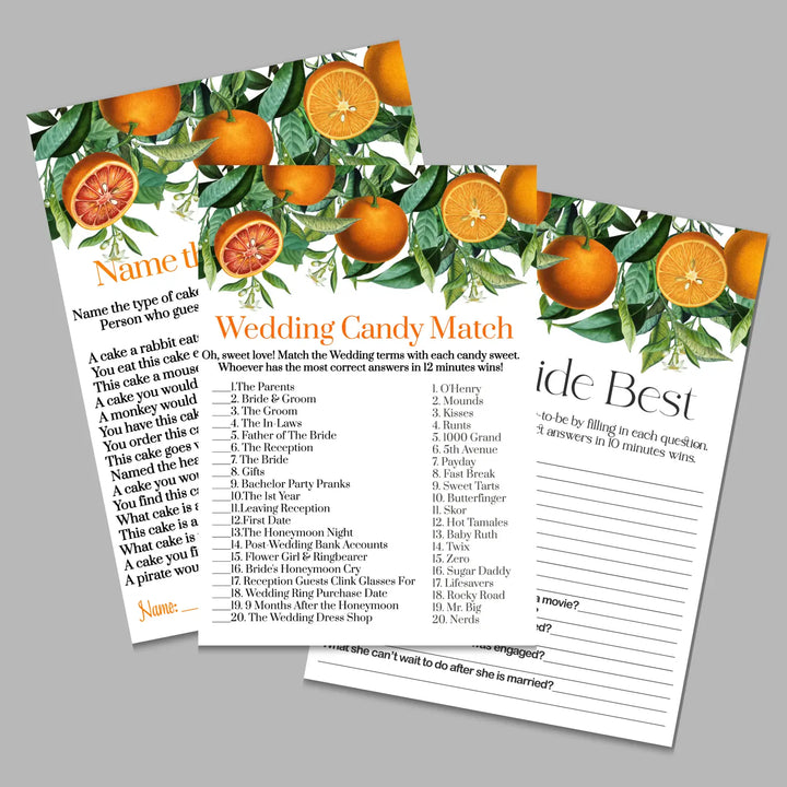 Orange crush bridal shower game instant download printable wedding games fun for guests easy to use pdf - party
