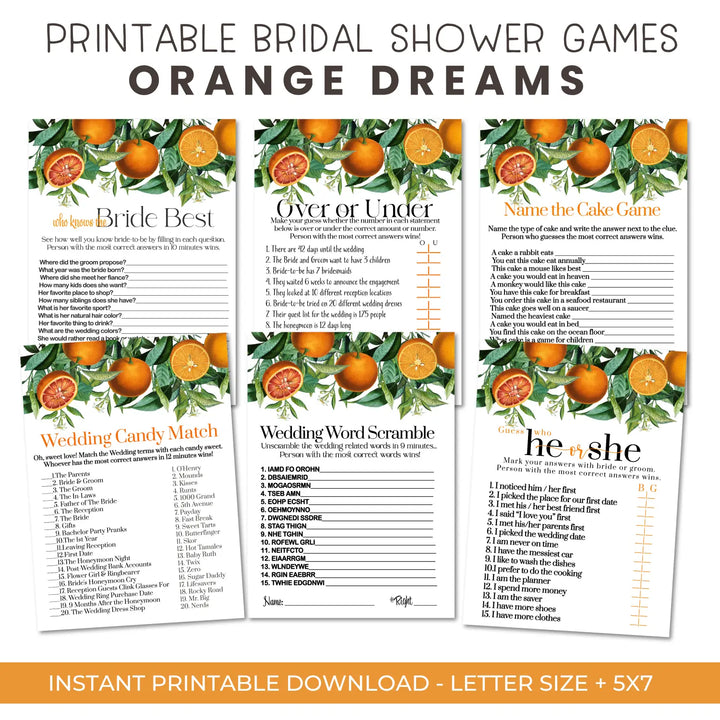 Orange crush bridal shower game instant download printable wedding games fun for guests easy to use pdf - party