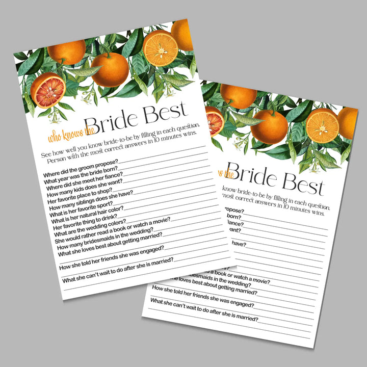 Orange crush bridal shower game instant download printable wedding games fun for guests easy to use pdf - party