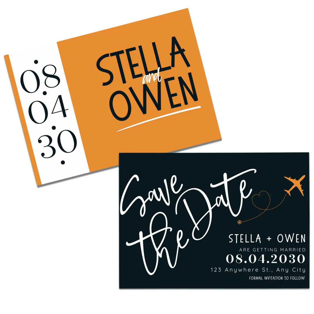 Custom Tangerine and Black Save the Date Cards - Personalized 4x6 Inch Invitations with Elegant Typography and White Envelopes - Perfect for Weddings, Birthdays, and Showers