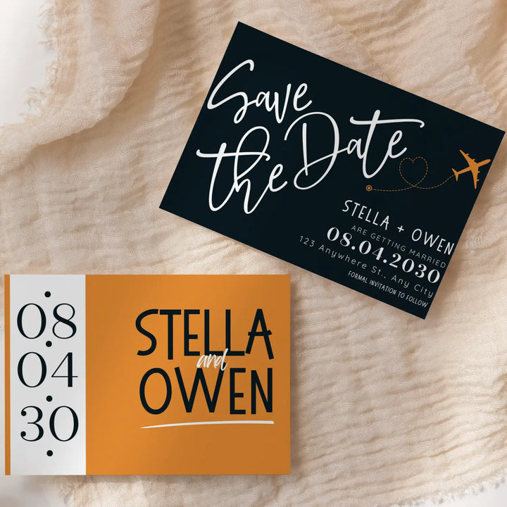 Custom Tangerine and Black Save the Date Cards - Personalized 4x6 Inch Invitations with Elegant Typography and White Envelopes - Perfect for Weddings, Birthdays, and Showers