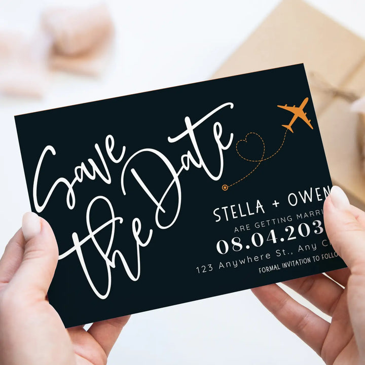 Custom Tangerine and Black Save the Date Cards - Personalized 4x6 Inch Invitations with Elegant Typography and White Envelopes - Perfect for Weddings, Birthdays, and Showers