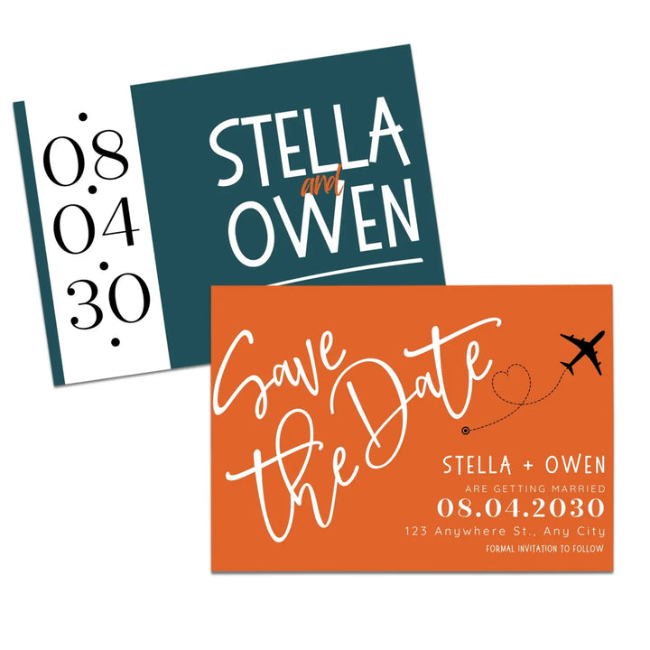 Custom Clementine and Hunter Green Save the Date Cards - Personalized 4x6 Inch Invitations with Elegant Typography and White Envelopes - Perfect for Weddings, Birthdays, and Showers