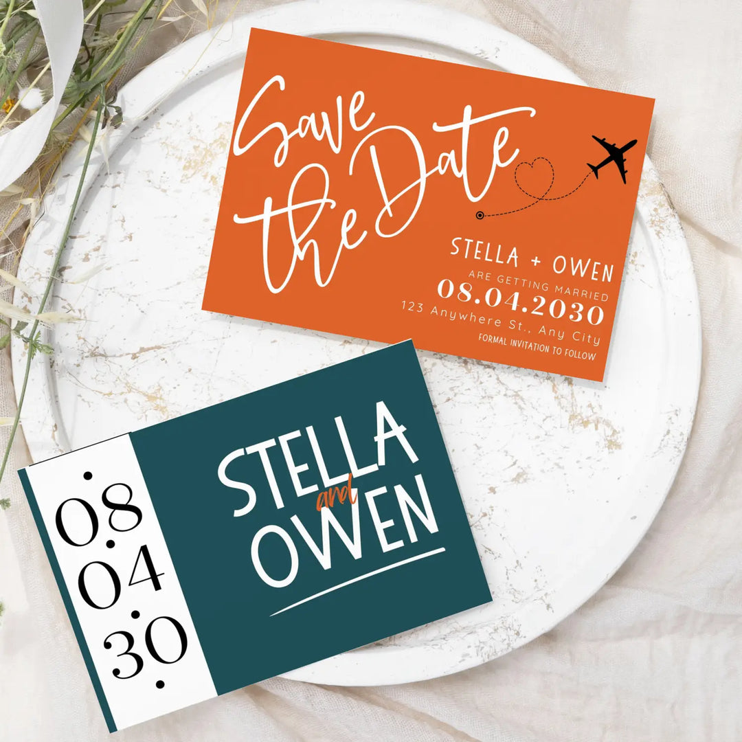 Custom Clementine and Hunter Green Save the Date Cards - Personalized 4x6 Inch Invitations with Elegant Typography and White Envelopes - Perfect for Weddings, Birthdays, and Showers