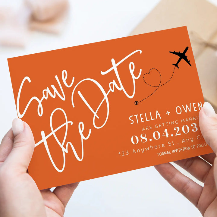 Custom Clementine and Hunter Green Save the Date Cards - Personalized 4x6 Inch Invitations with Elegant Typography and White Envelopes - Perfect for Weddings, Birthdays, and Showers