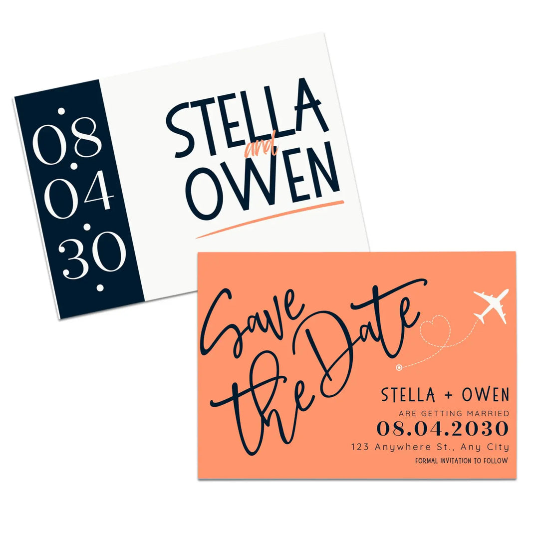 Custom Apricot, Black, and Creamy White Save the Date Cards - Personalized 4x6 Inch Invitations with Elegant Typography and White Envelopes - Perfect for Weddings, Birthdays, and Showers