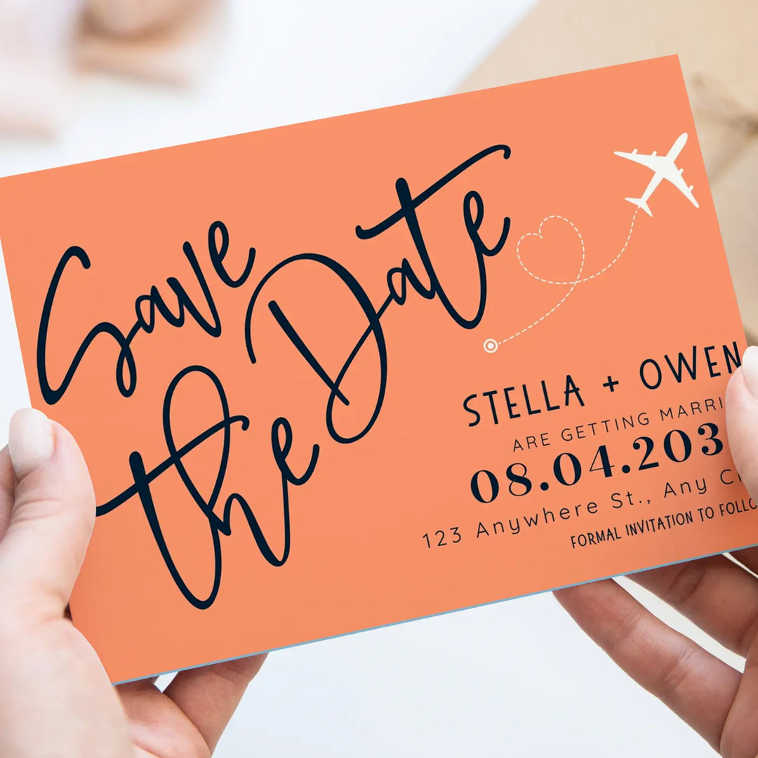 Custom Apricot, Black, and Creamy White Save the Date Cards - Personalized 4x6 Inch Invitations with Elegant Typography and White Envelopes - Perfect for Weddings, Birthdays, and Showers