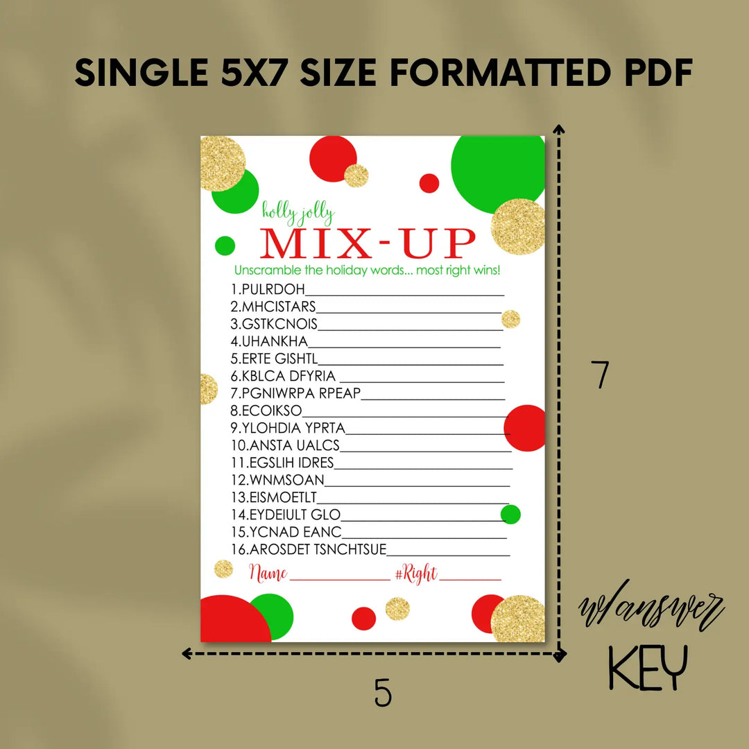 Original christmas word scramble printable – digital download instant red and green - party games