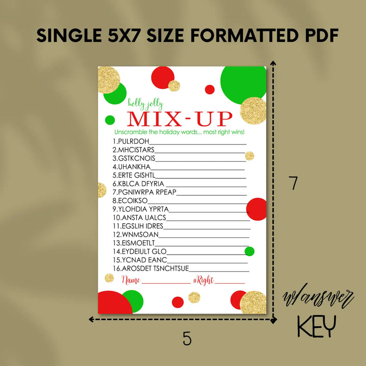 Original christmas word scramble printable – digital download instant red and green - party games