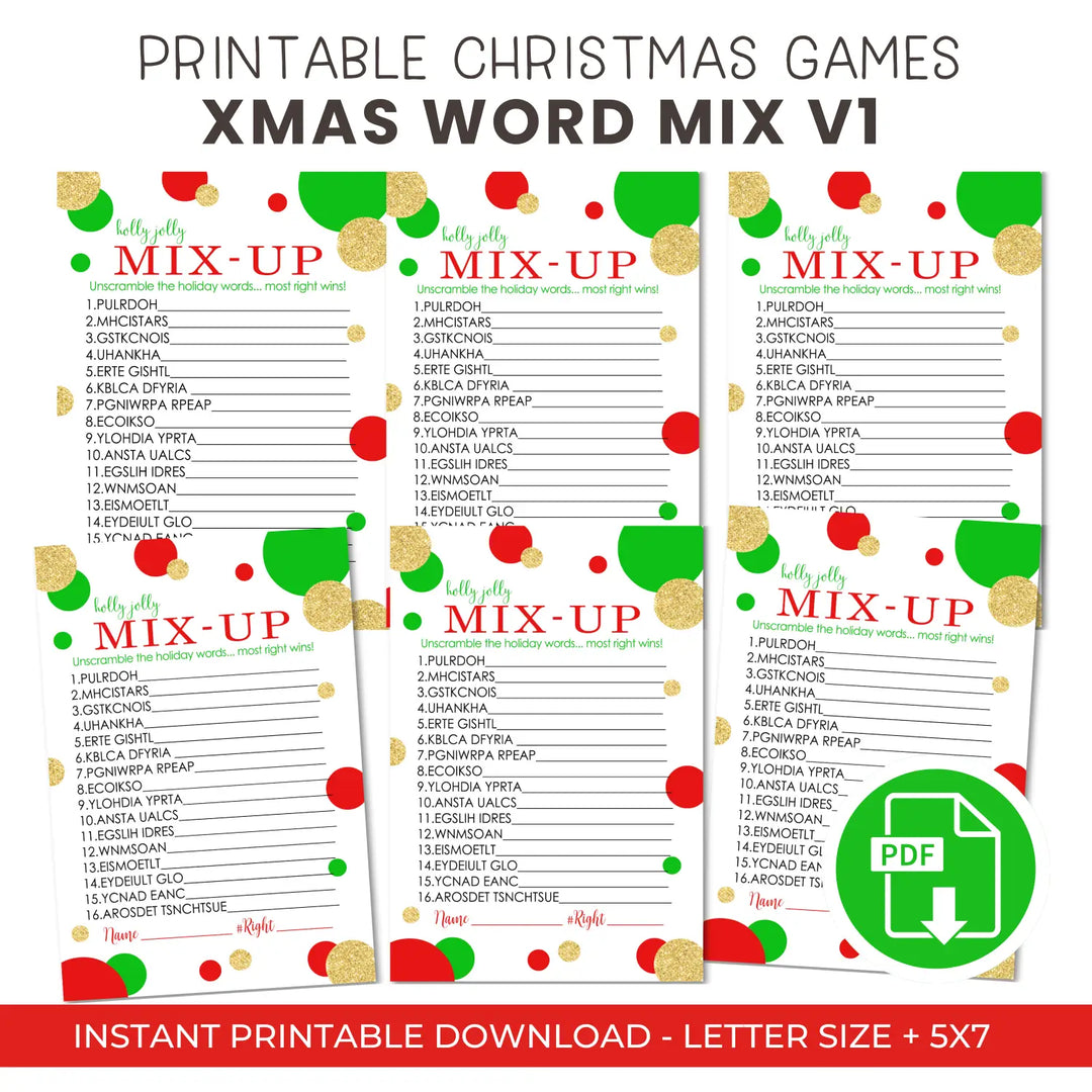 Original christmas word scramble printable – digital download instant red and green - party games