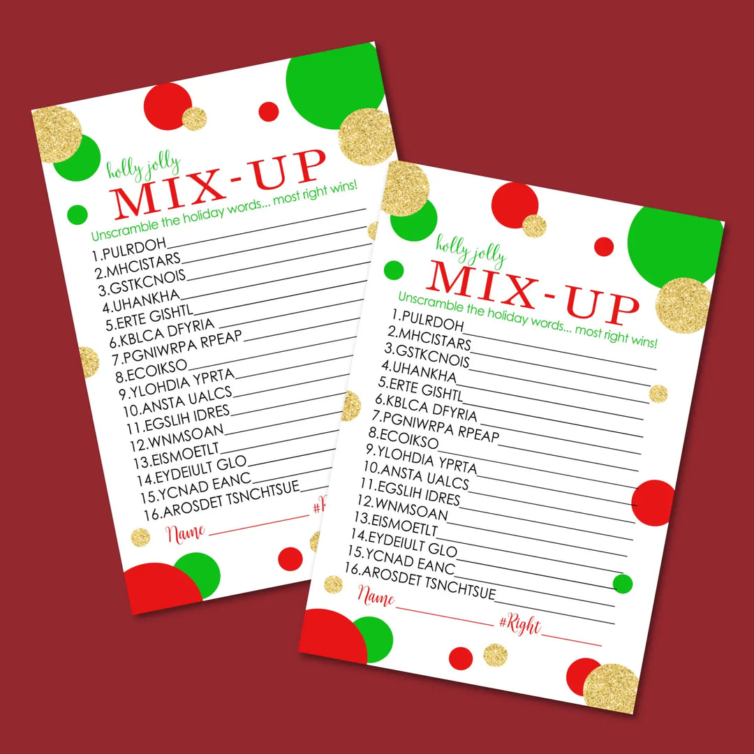 Original christmas word scramble printable – digital download instant red and green - party games
