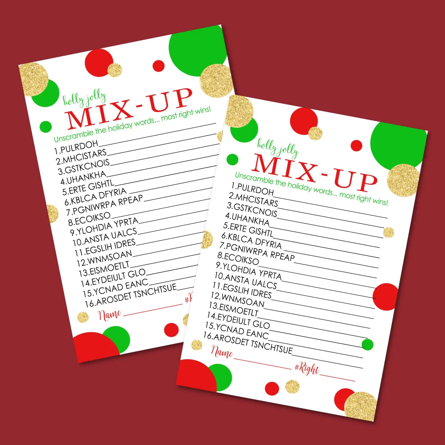 Original christmas word scramble printable – digital download instant red and green - party games