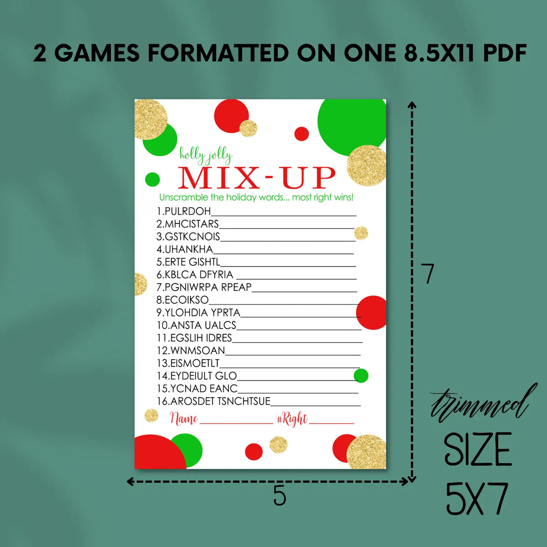 Original christmas word scramble printable – digital download instant red and green - party games