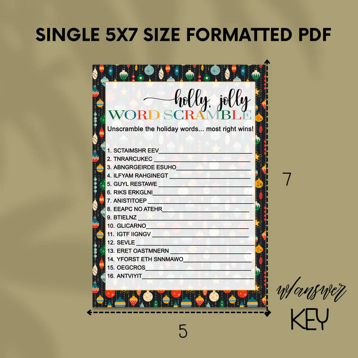 Ornament christmas word scramble printable – digital instant download pdf colorful fun - party games