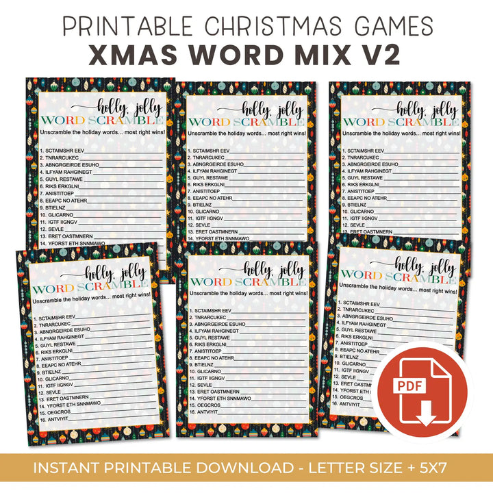 Ornament christmas word scramble printable – digital instant download pdf colorful fun - party games