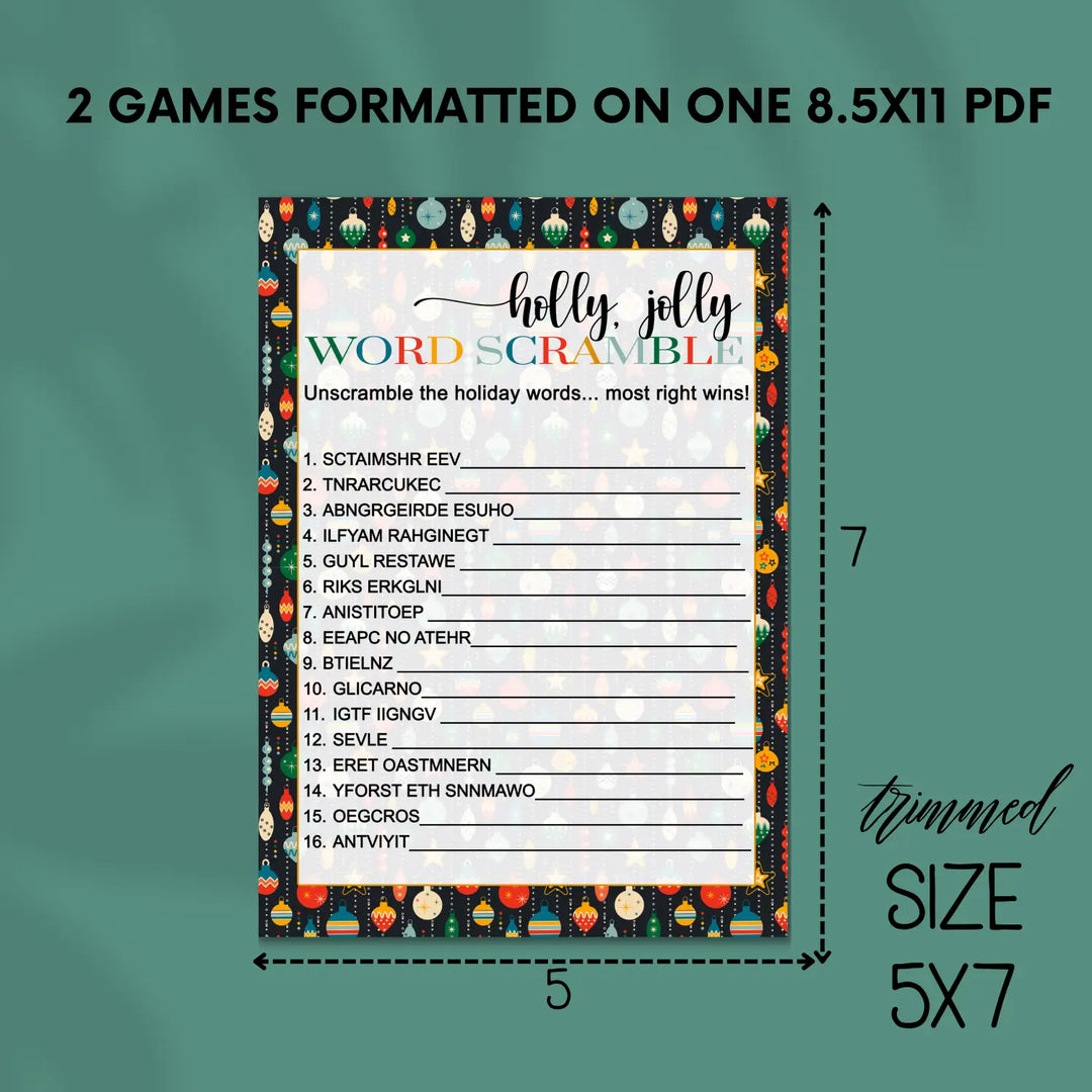 Ornament christmas word scramble printable – digital instant download pdf colorful fun - party games