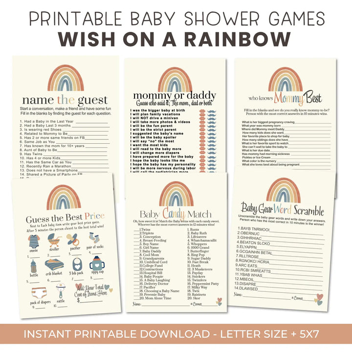 Over the rainbow baby shower games bundle – instant download printable activities gender reveal party diy boy or girl