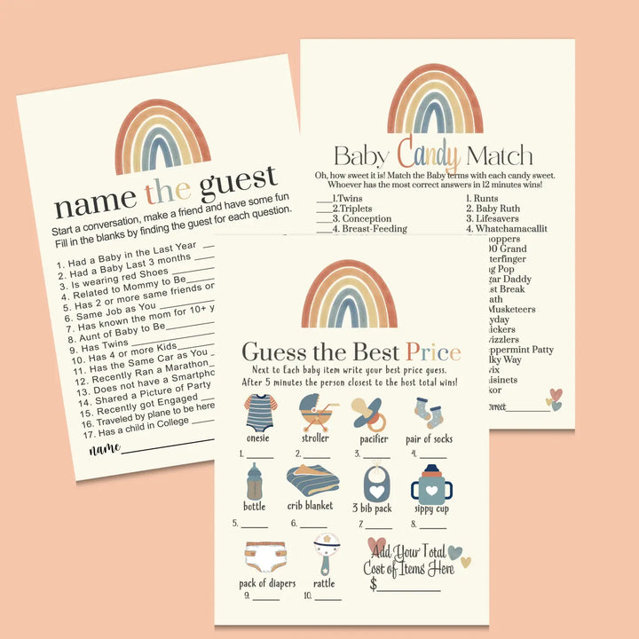 Over the rainbow baby shower games bundle – instant download printable activities gender reveal party diy boy or girl