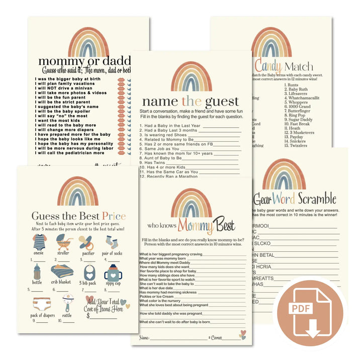 Over the rainbow baby shower games bundle – instant download printable activities gender reveal party diy boy or girl
