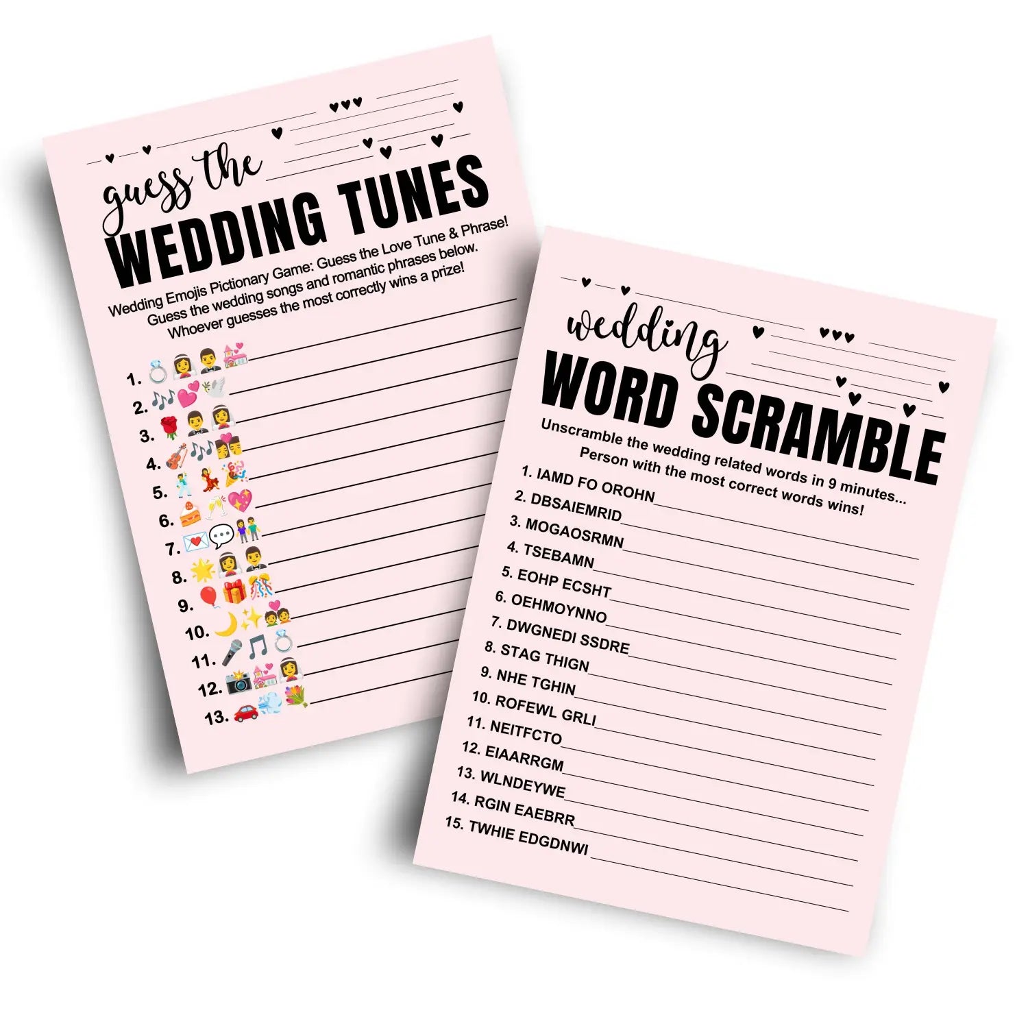 Paper clever party bridal shower games (25 each) wedding song pictionary & word scramble fun guess activity for guests