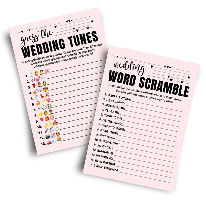 Paper clever party bridal shower games (25 each) wedding song pictionary & word scramble fun guess activity for guests
