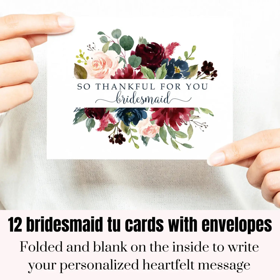 Paper Clever Party Indigo Floral Wedding Thank You Cards for Bridesmaid, Maid of Honor, Matron of Honor,12 Pack - Paper Clever Party