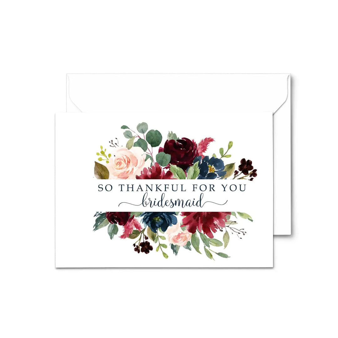 Paper Clever Party Indigo Floral Wedding Thank You Cards for Bridesmaid, Maid of Honor, Matron of Honor,12 Pack - Paper Clever Party