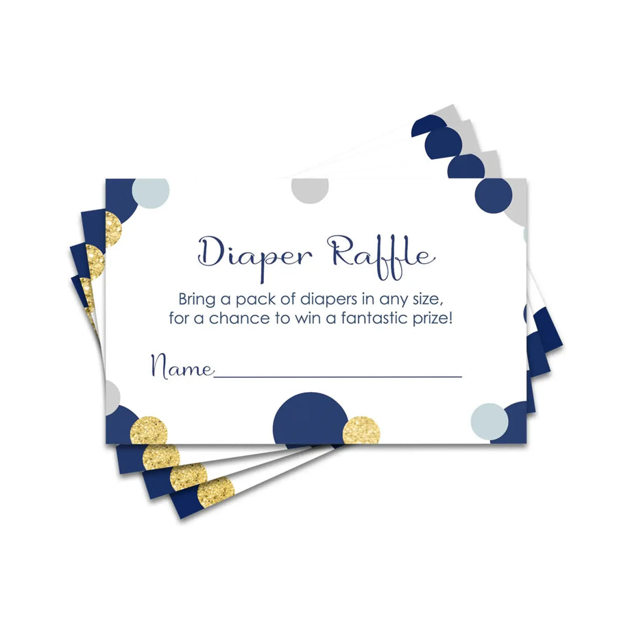 Paper Clever Party Navy and Gold Diaper Raffle Tickets for Baby Shower Games, Invitation Insert Cards, 2x3.5, 25 Pack - Paper Clever Party