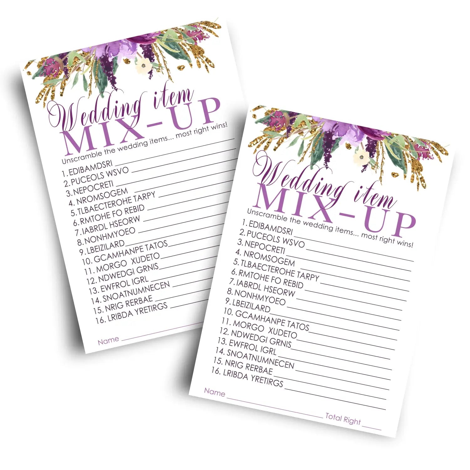 Paper clever party purple floral bridal shower games - 25 cards - wedding word scramble game fun guess activity