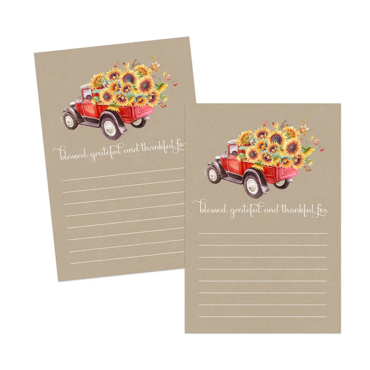 Paper Clever Party Rustic Thanksgiving Thankful Cards (25 Pack) Gratitude Activities Adults Family Blank Grateful for Party Games for Kids 8-12 - Sunflower Leaves and Pumpkin Themed (4x6 Size) - Paper Clever Party