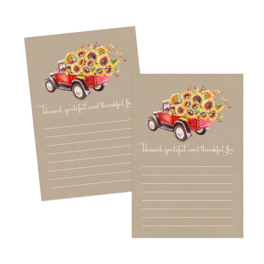 Paper Clever Party Rustic Thanksgiving Thankful Cards (25 Pack) Gratitude Activities Adults Family Blank Grateful for Party Games for Kids 8-12 - Sunflower Leaves and Pumpkin Themed (4x6 Size) - Paper Clever Party