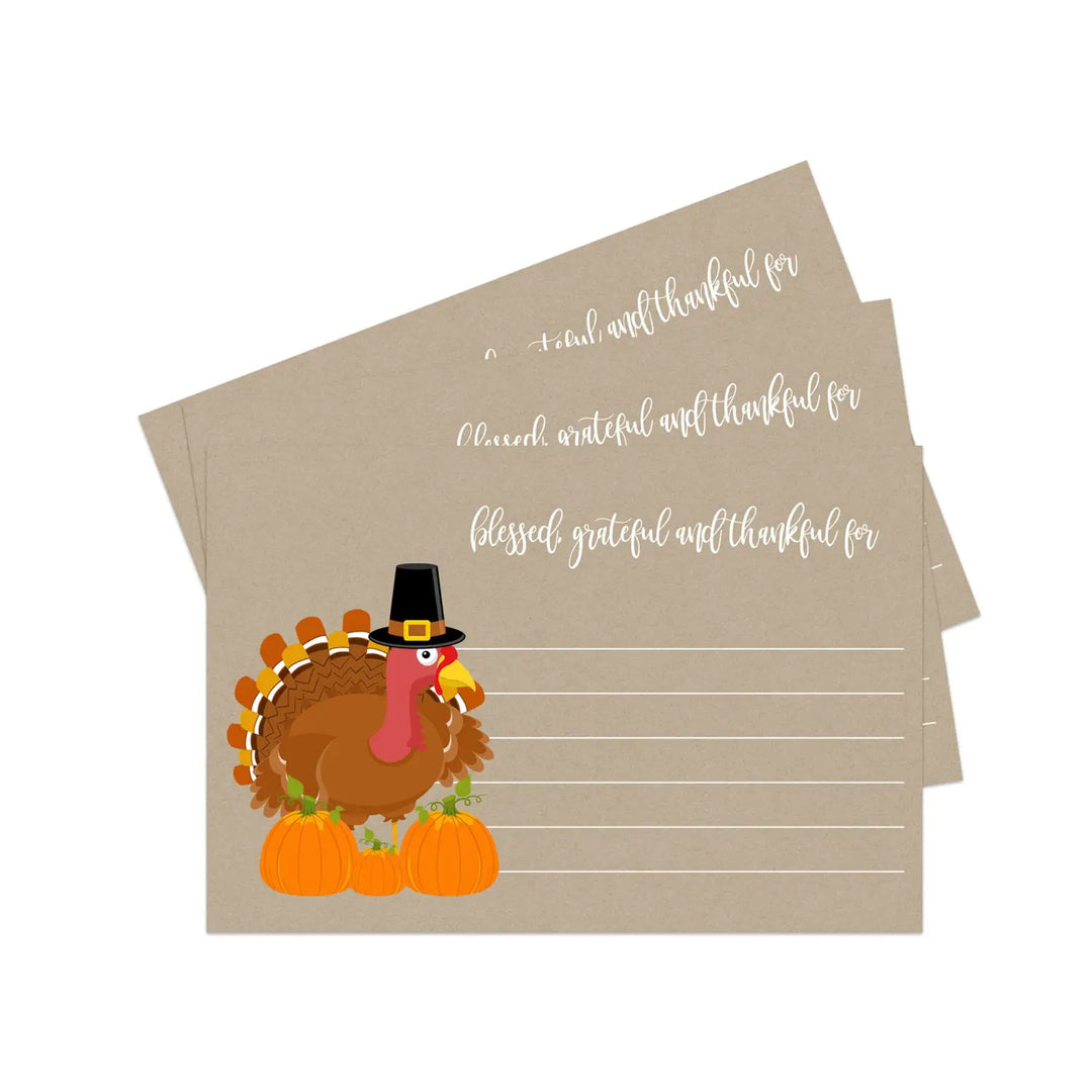 Paper Clever Party Thanksgiving Thankful Cards (25 Pack) Gratitude Activities Adults and Family Blank Grateful for Party Games for Kids 8-12 - Turkey Dinner Pumpkin Leaves Themed Ideas (4x6 Size) - Paper Clever Party