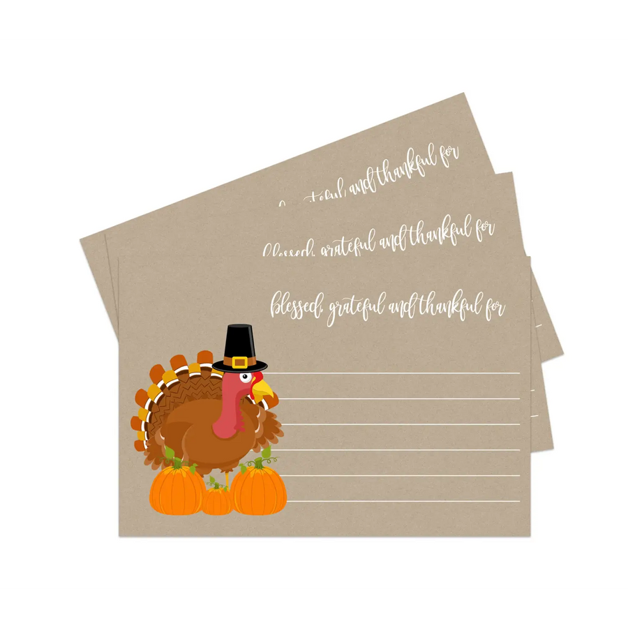 Paper Clever Party Thanksgiving Thankful Cards (25 Pack) Gratitude Activities Adults and Family Blank Grateful for Party Games for Kids 8-12 - Turkey Dinner Pumpkin Leaves Themed Ideas (4x6 Size) - Paper Clever Party