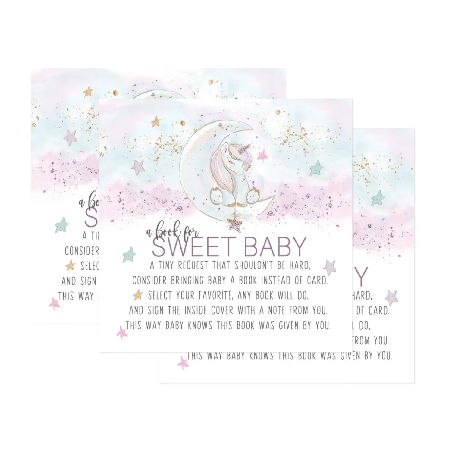 Paper clever party unicorn books for baby shower request cards invitation insert girls 4x4 25 pack - office product
