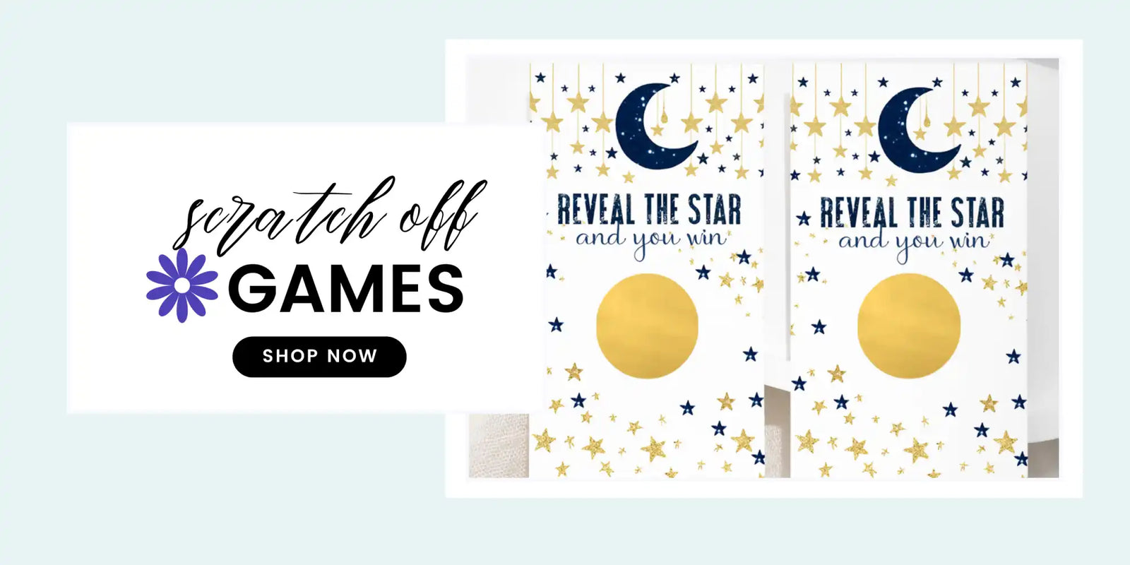 Party scratch-off games with a celestial moon and star design.