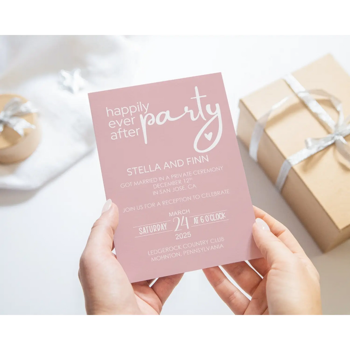 Peony Happily Ever After Reception Party Invitations Personalized Pink and White - Paper Clever Party