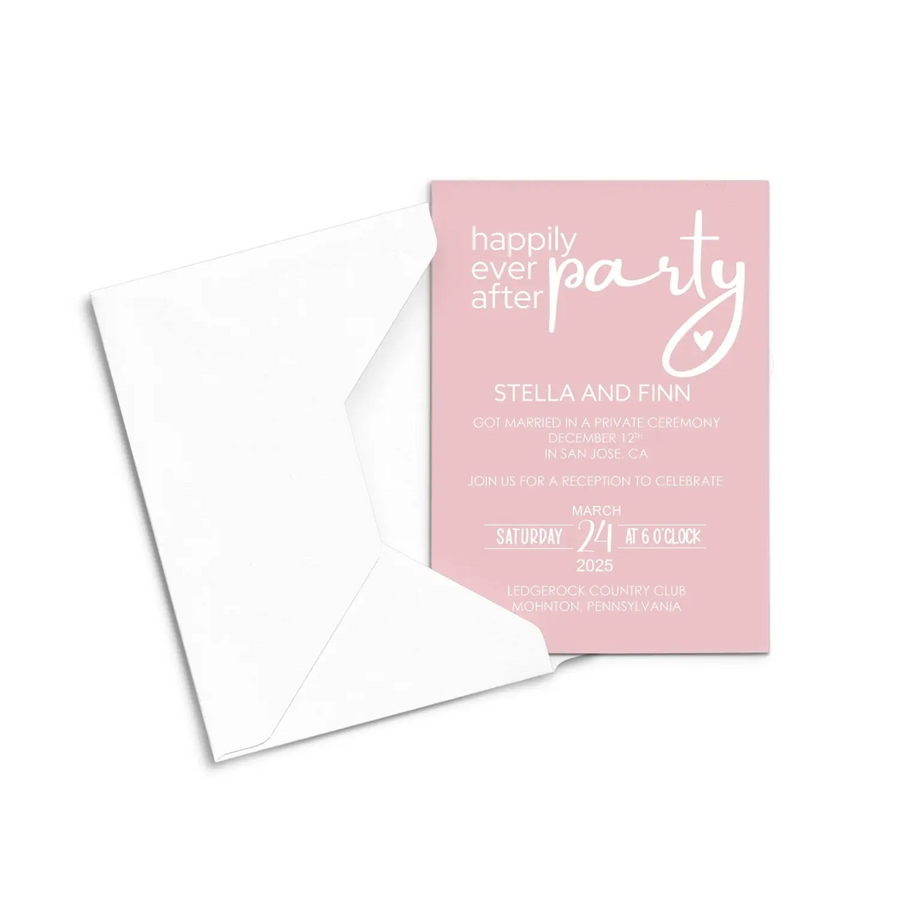 Peony Happily Ever After Reception Party Invitations Personalized Pink and White - Paper Clever Party