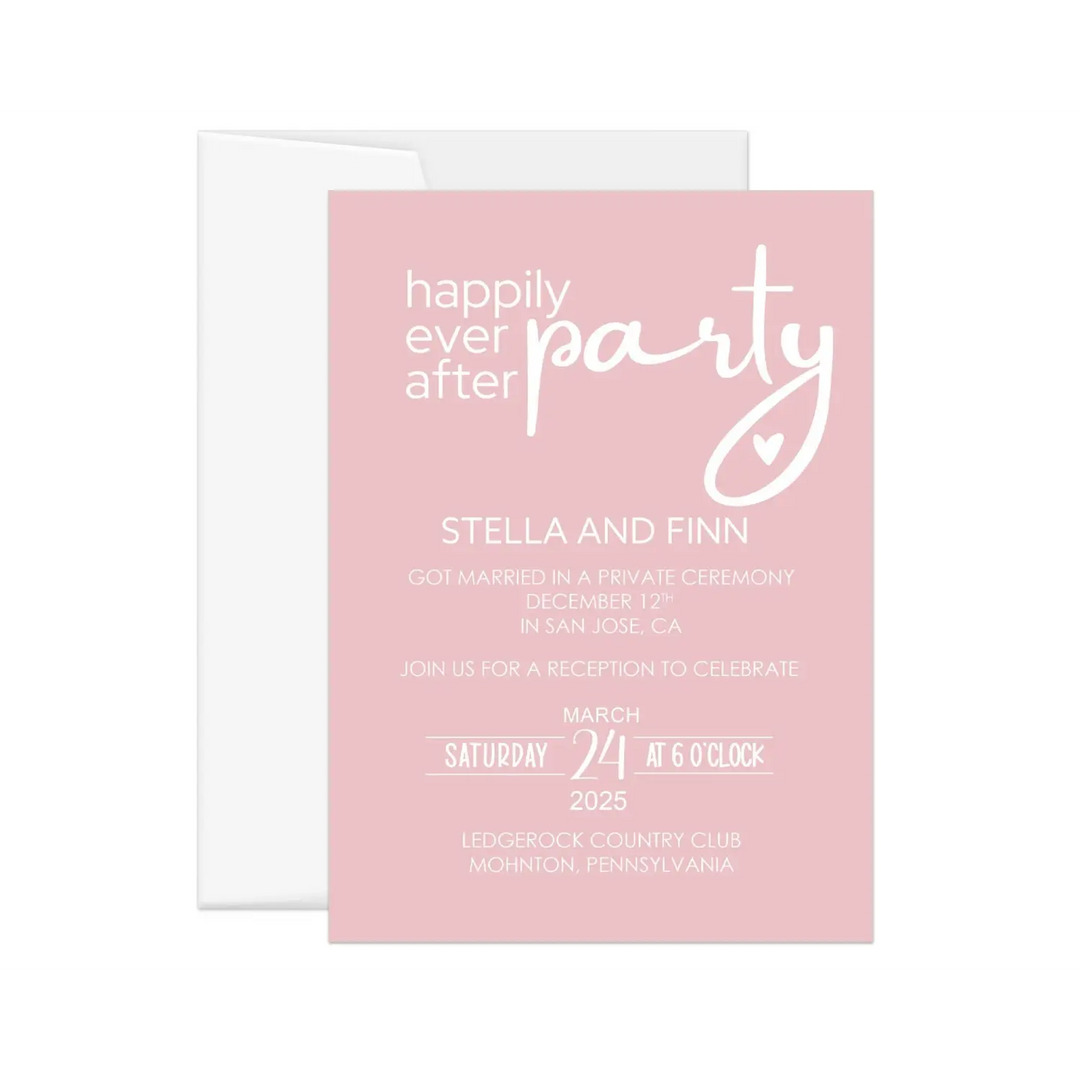 Peony Happily Ever After Reception Party Invitations Personalized Pink and White - Paper Clever Party