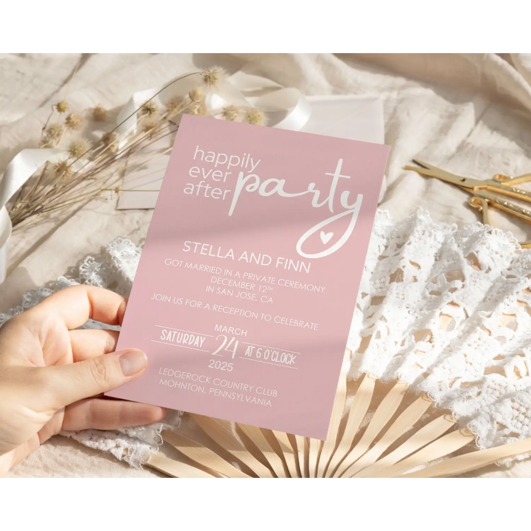 Peony Happily Ever After Reception Party Invitations Personalized Pink and White - Paper Clever Party