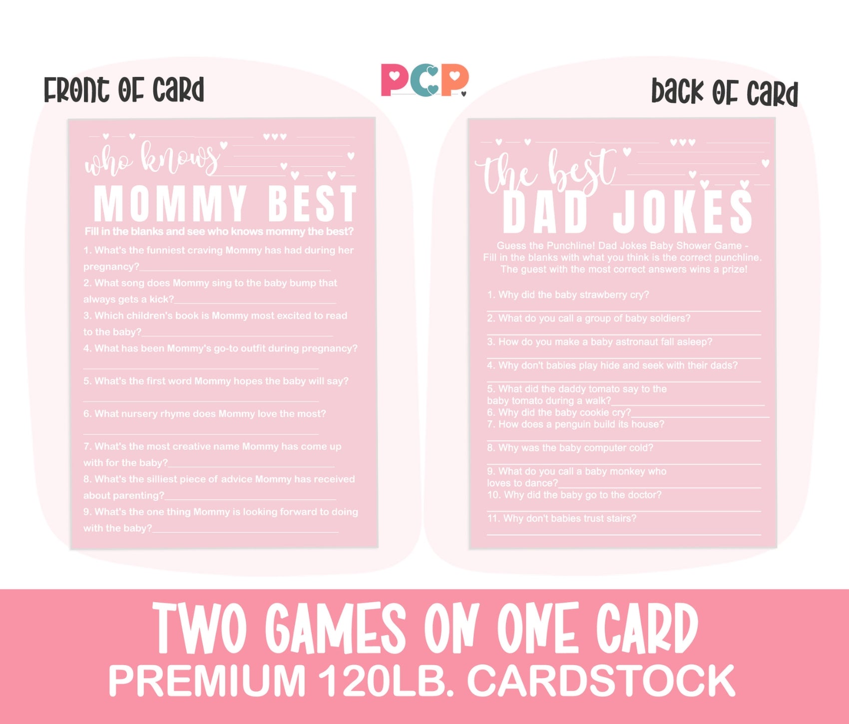 Pink Baby Shower Game Set - Who Knows Mommy Best & Dad Jokes, Modern Minimalist, 25 Pack - Paper Clever Party