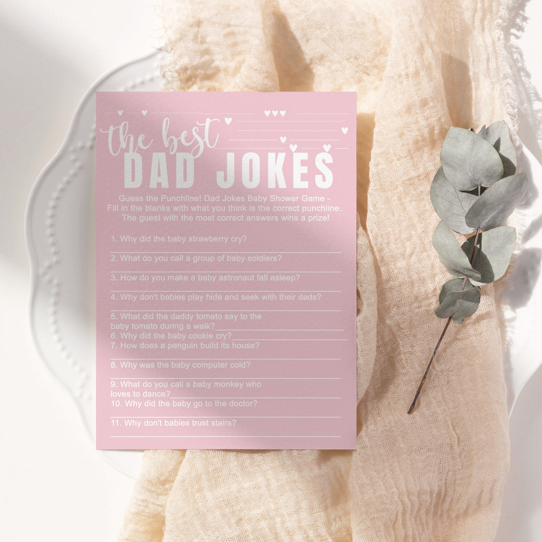 Pink Baby Shower Game Set - Who Knows Mommy Best & Dad Jokes, Modern Minimalist, 25 Pack - Paper Clever Party