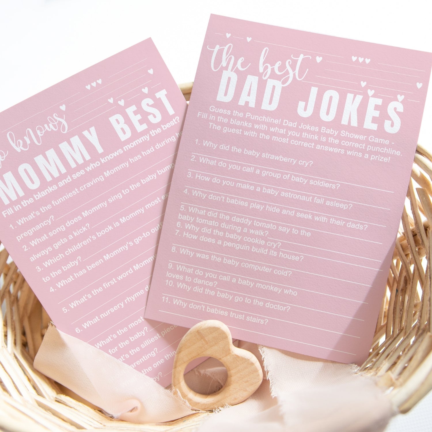 Pink Baby Shower Game Set - Who Knows Mommy Best & Dad Jokes, Modern Minimalist, 25 Pack - Paper Clever Party