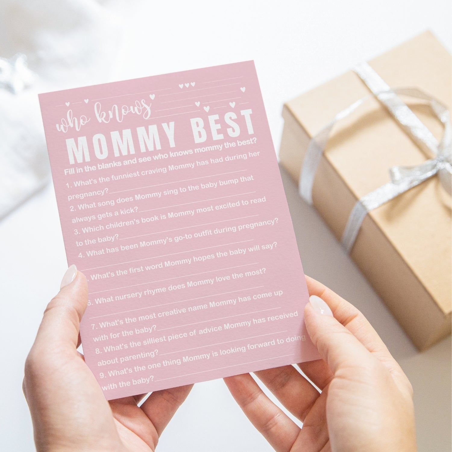 Pink Baby Shower Game Set - Who Knows Mommy Best & Dad Jokes, Modern Minimalist, 25 Pack - Paper Clever Party