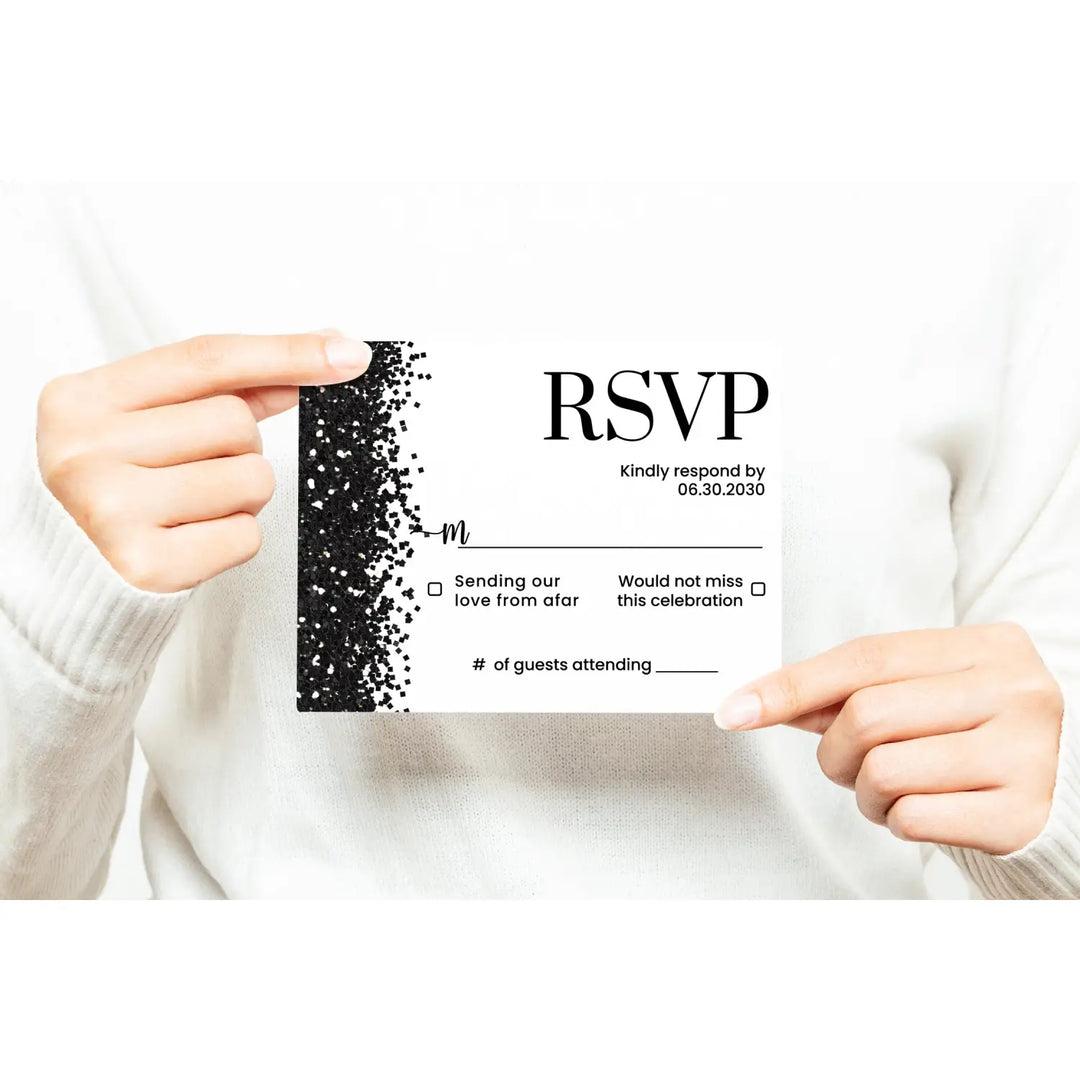 Personalized glam skull rsvp cards with envelopes 120lb cardstock double-sided custom printed - elegant black and white